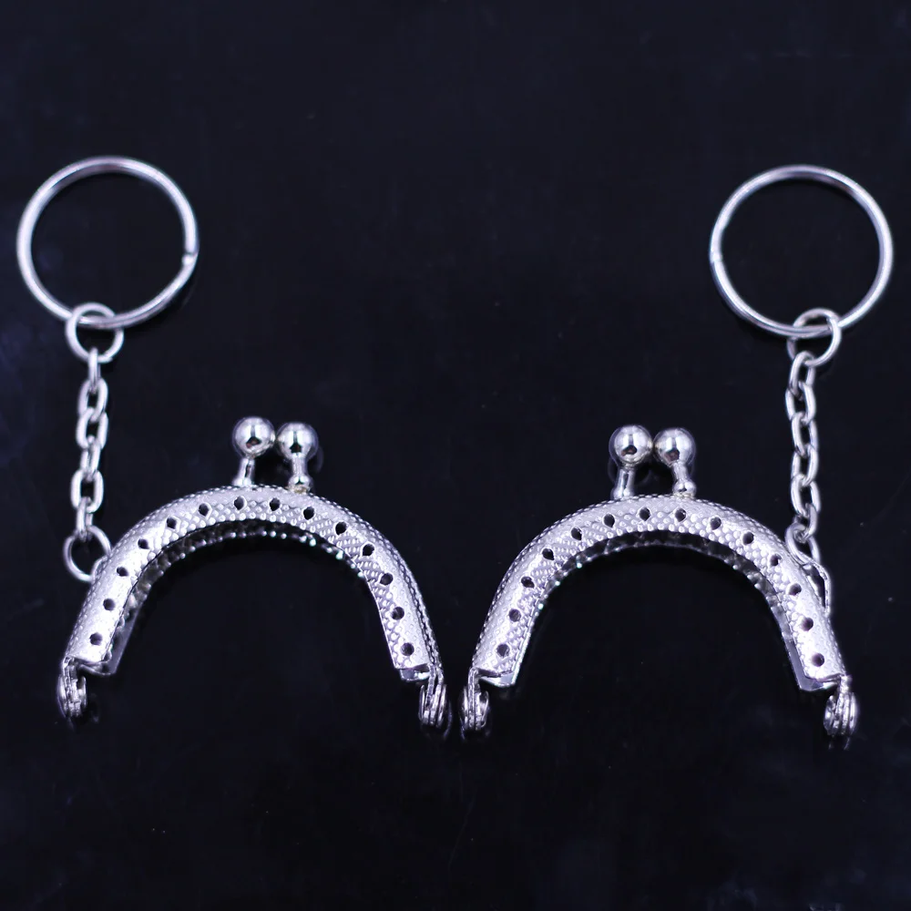 25Pcs Key Ring Kiss Clasp Lock Purse Bag Frame Silver Tone Handle Accessories 5x4cm