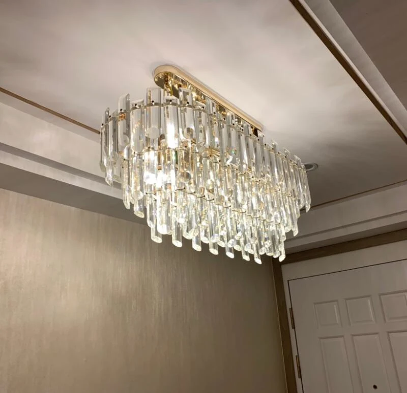 New LED crystal chandelier luster modern living room lighting rectangular golden dining room chandelier