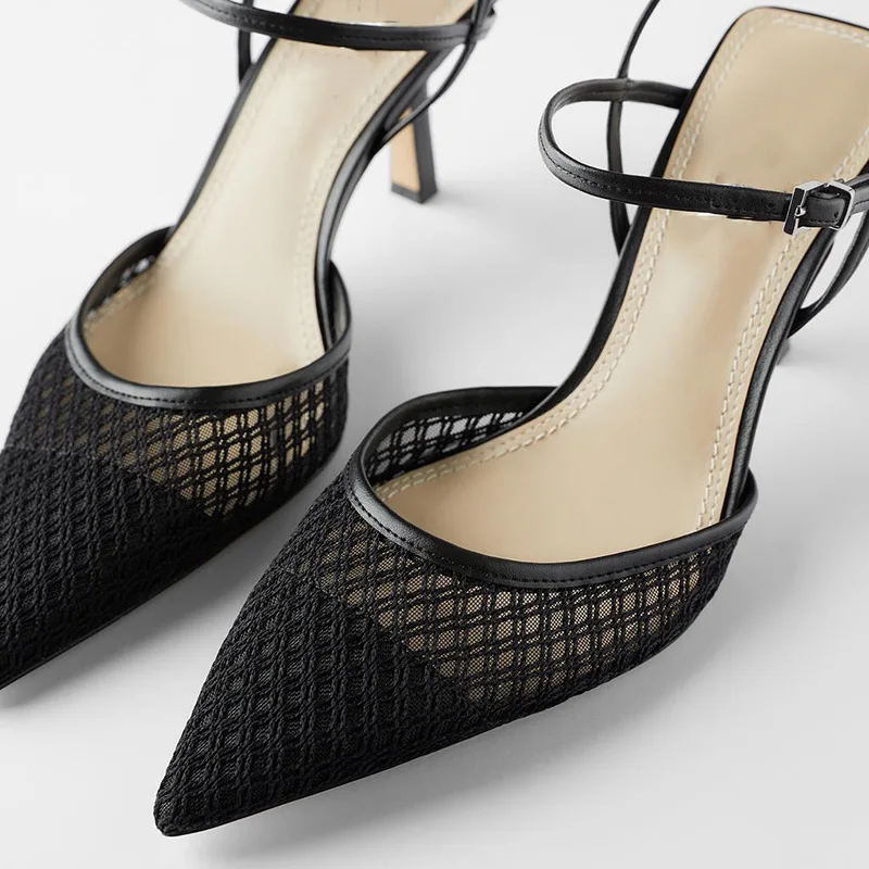 

Spring and summer new mesh breathable stiletto high-heeled pointed buckle sandals banquet dress all-match Baotou women's shoes