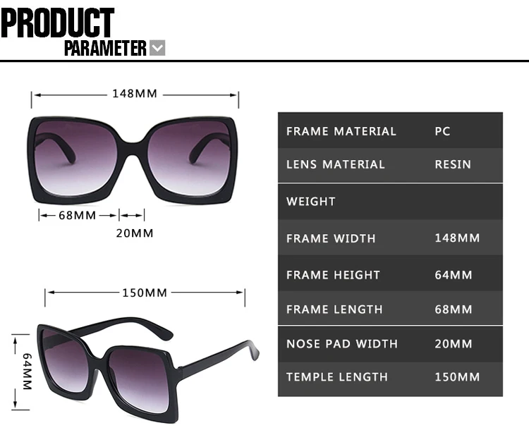 Fashion Oversized Sunglasses Women Brand Designer Plastic Female Big Frame Gradient Sun Glasses UV400 gafas de sol mujer