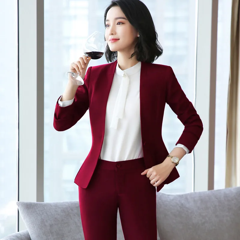 Naviu Fashion Women Pants Suit New Professional Formal Long Sleeve Slim Blazer and Trousers Office Ladies Work Wear