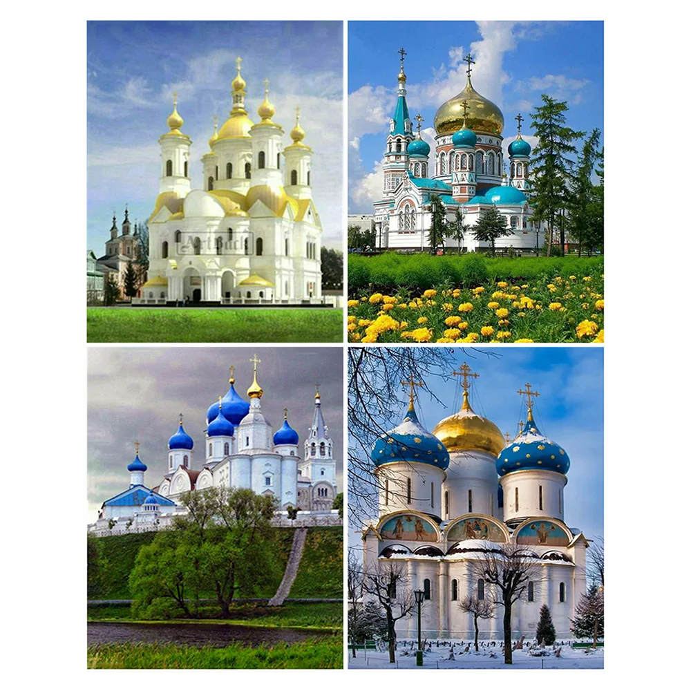 

Canvas Size DIY Diamond Painting Russia Building Castle Mosaic Church Full Square Rhinestone Of Picture Cross Stitch Wall Art