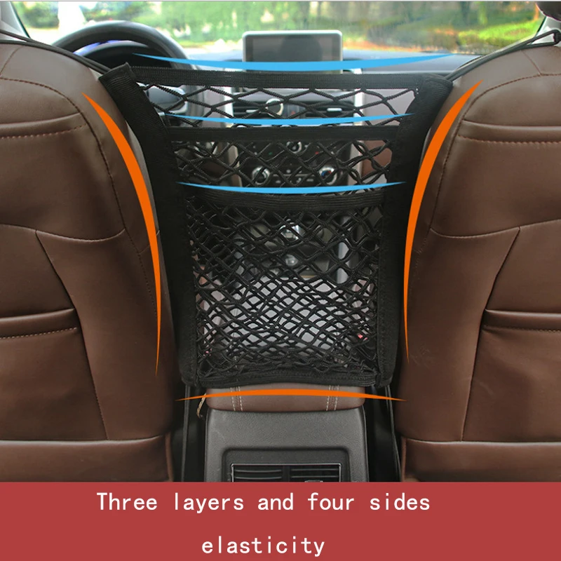 3-Layer 25x30cm Car Seat Organizer Net Bag Auto Mesh Luggage Holder Tissue Paper Phone Storage Bag Pet Blocking Net