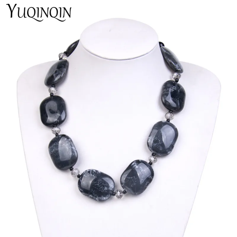 Fashion Big Long/Custom Choker Necklaces Female Statement Vintage Necklace Women Natural Stone Resin Acrylic Designer Necklace