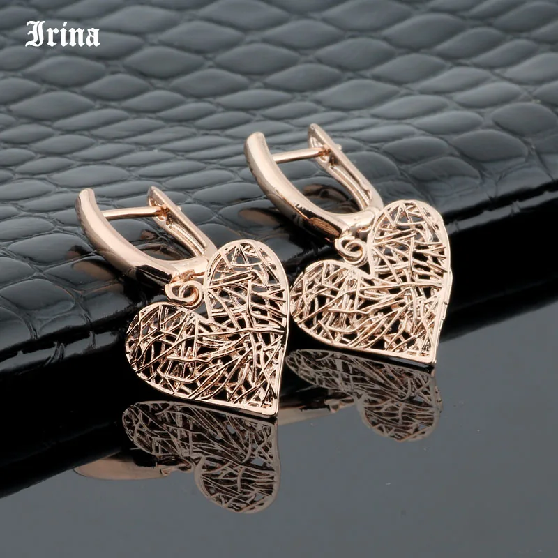 2022 New Earrings Rose Gold Color Dangle Earrings Stylish Hollow Out Heart Shaped French Hook Earring For Women Jewelry