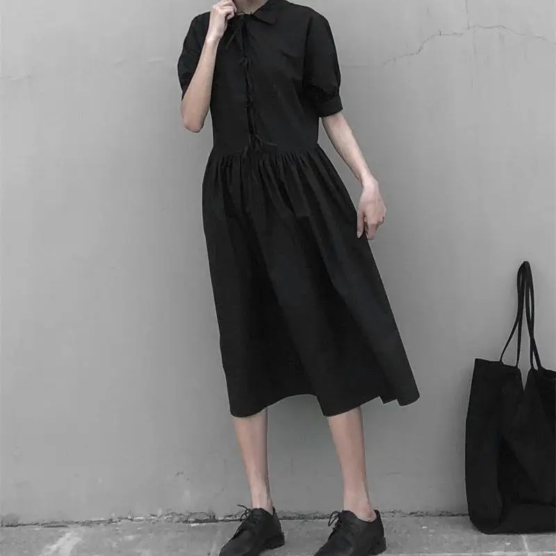 

Lady Short Sleeve Shirt Skirt Summer Lady New Lapel Pure Color Loose Baby Collar High-End Temperament Cold Wind Skirt