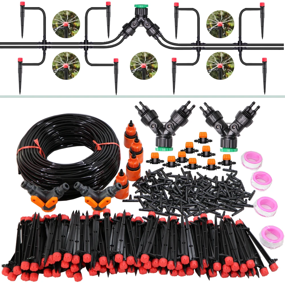 MUCIAKIE 13CM Drip Irrigation System 1/4'' Hose Adjustable Sprinkler Kit 4-Way Micro Watering Flow for Garden Flowers Vegetables