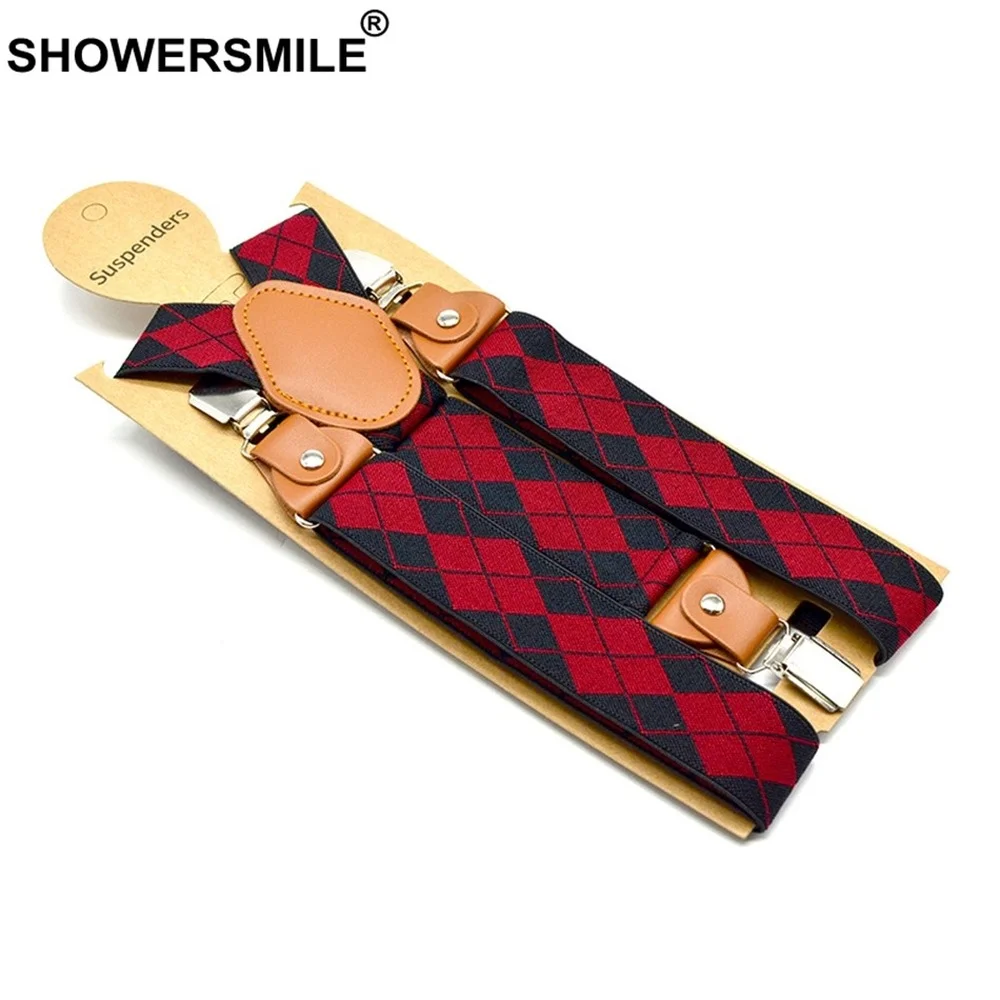 Bretelles homme pour pantalon noir rouge Argyle réglable Y dos porte-jarretelles 3 Clips avec bretelles en cuir homme 120 cm * 3.5 cm