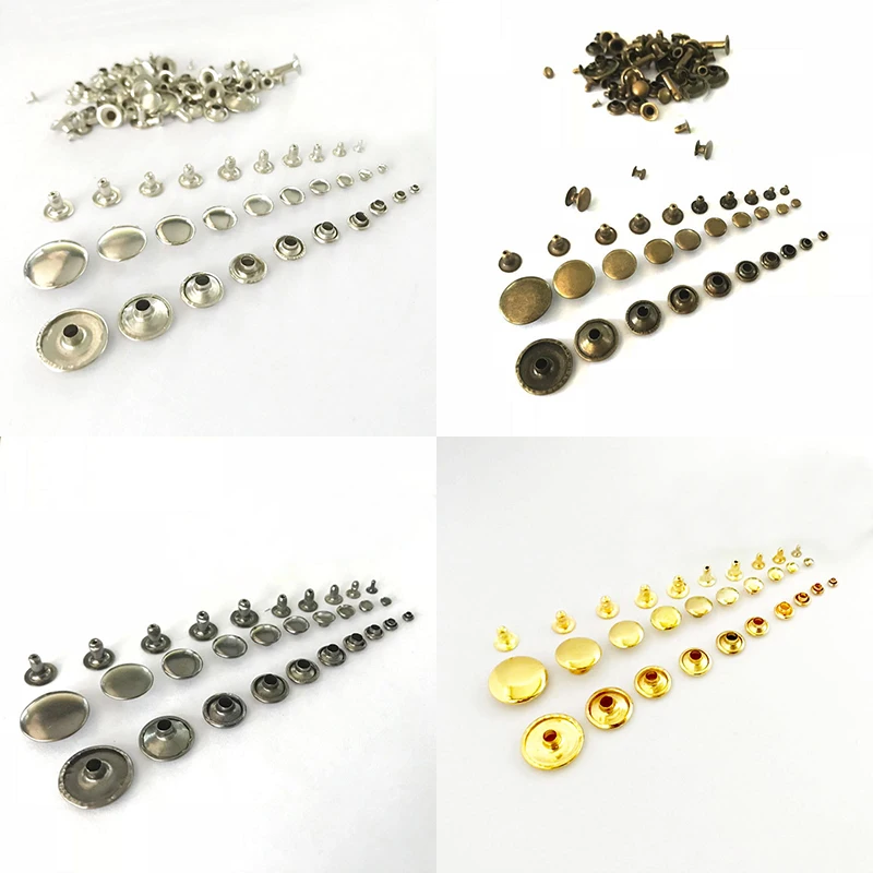 100sets 3-10mm Metal Double Cap Rivets Studs Round Rivet for Leather Craft Bag Belt Clothing Garment Shoes Pet Collar Decor