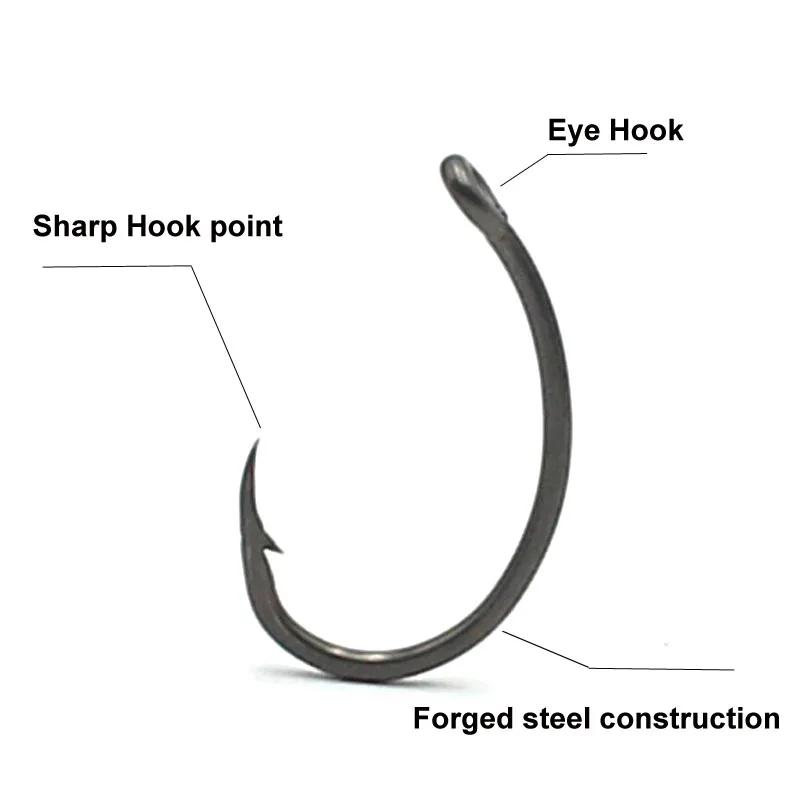 30PCS High Carbon Steel Carp Hooks Coating Carp Fishing Hook Wide Gape with Micro Barb Matt Black Yn Hook for Carp Coarse