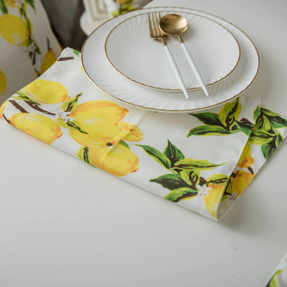 4pcs Lemon Print Polyester Decoration Table Napkins For Plates Wedding Party Individual Placemats Serviette Table Towel 32*45cm