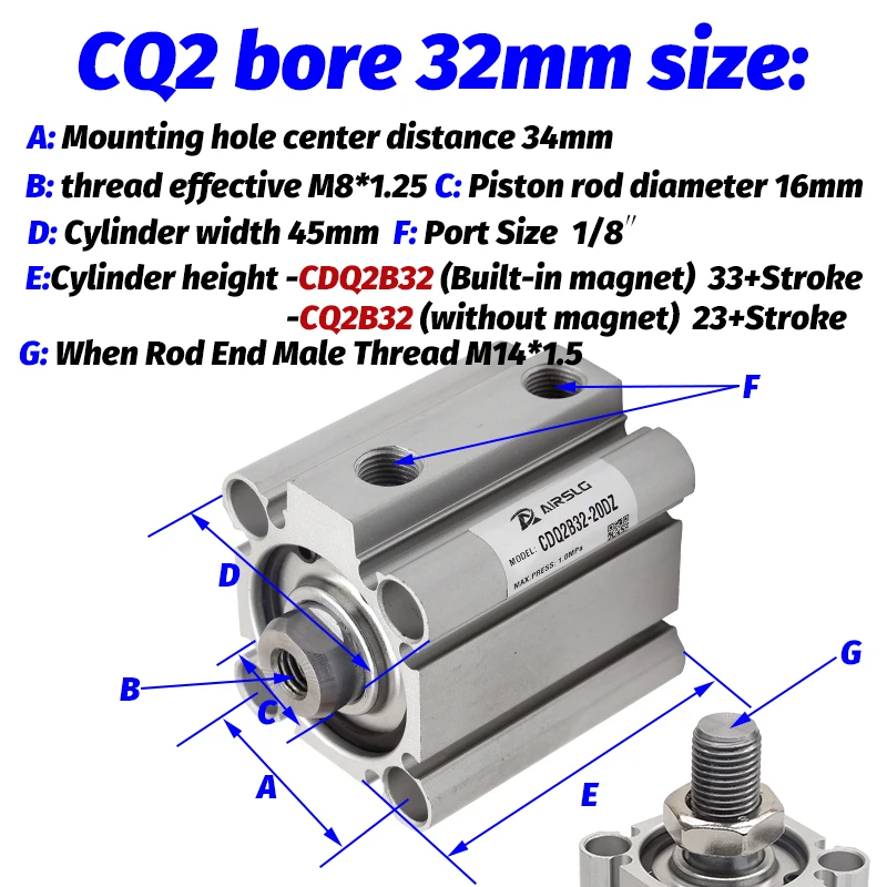 CQ2A25-10D Kompakte Doppeltwirkend CDQ2B25-20DZ Mit Magnetische CQ2A20-30DCMZ CDQ2A25-20DMZ 20-40DZ CQ2B25-50D – Detail 4