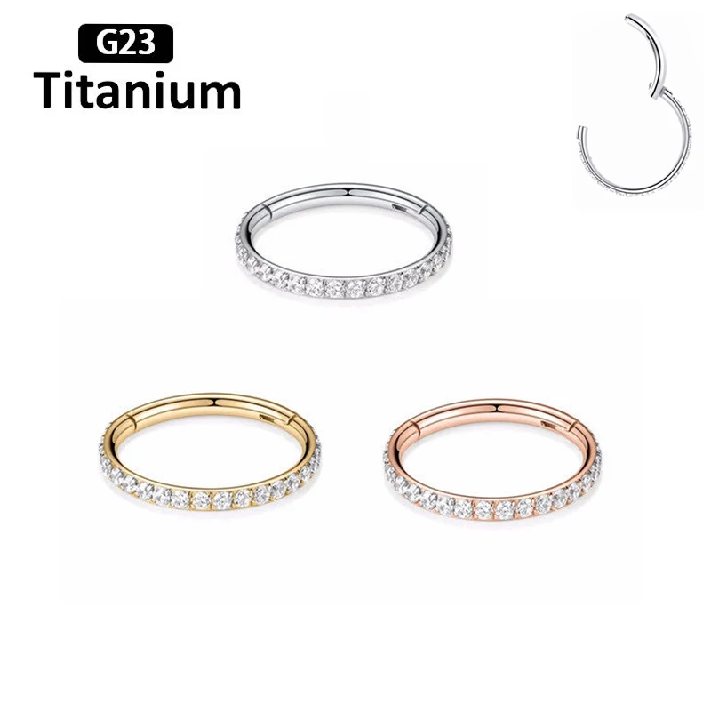 1PC G23 Titanium Piercing CZ Stone Hight Segment Rings Open Small Septum Hoop Nose Ring Earrings Helix Lobe Lip Ear Body Jewelry