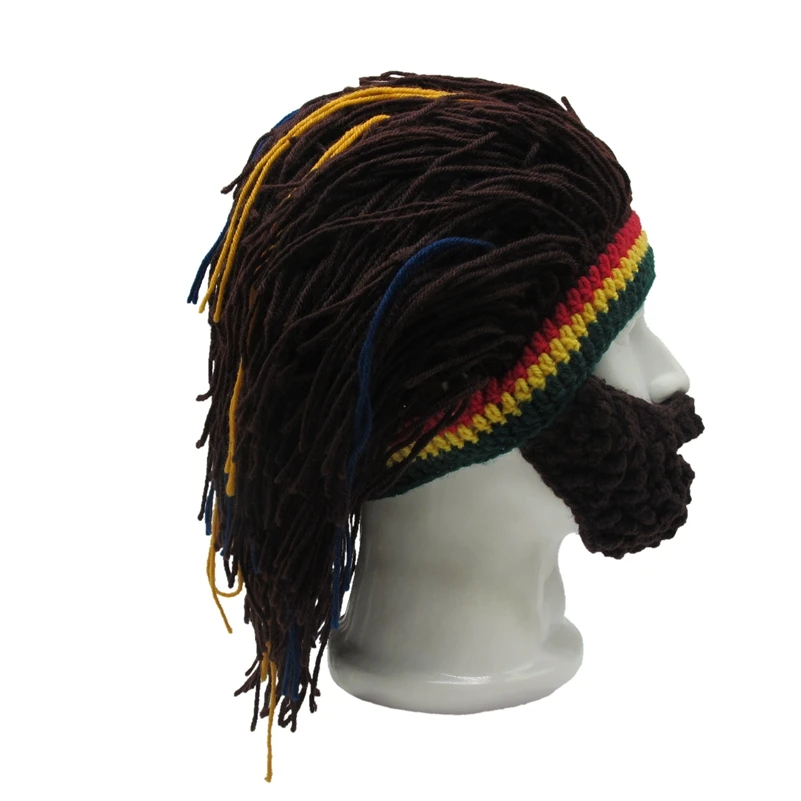 Unisex Wig Beard Hat Rasta Beanie Caveman Bandana Handmade Crocheted Gorro Winter Men\'s Halloween Costume Funny Birthday Gifts