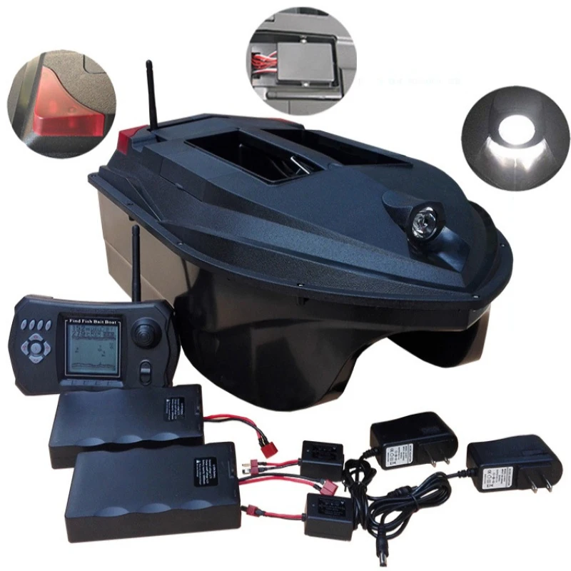 Doppia batteria al litio RC Fishing Boat Sonar Fish Finder Design a doppia tramoggia con luci di pesca notturne allarme Fishing Bait Boat