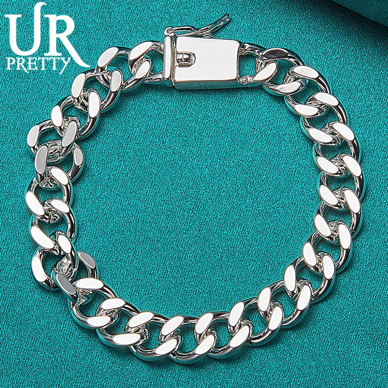 

URPRETTY 925 Sterling Silver 10mm Side Chain Bracelet For Man Women Wedding Engagement Party Fashion Jewelry Gift