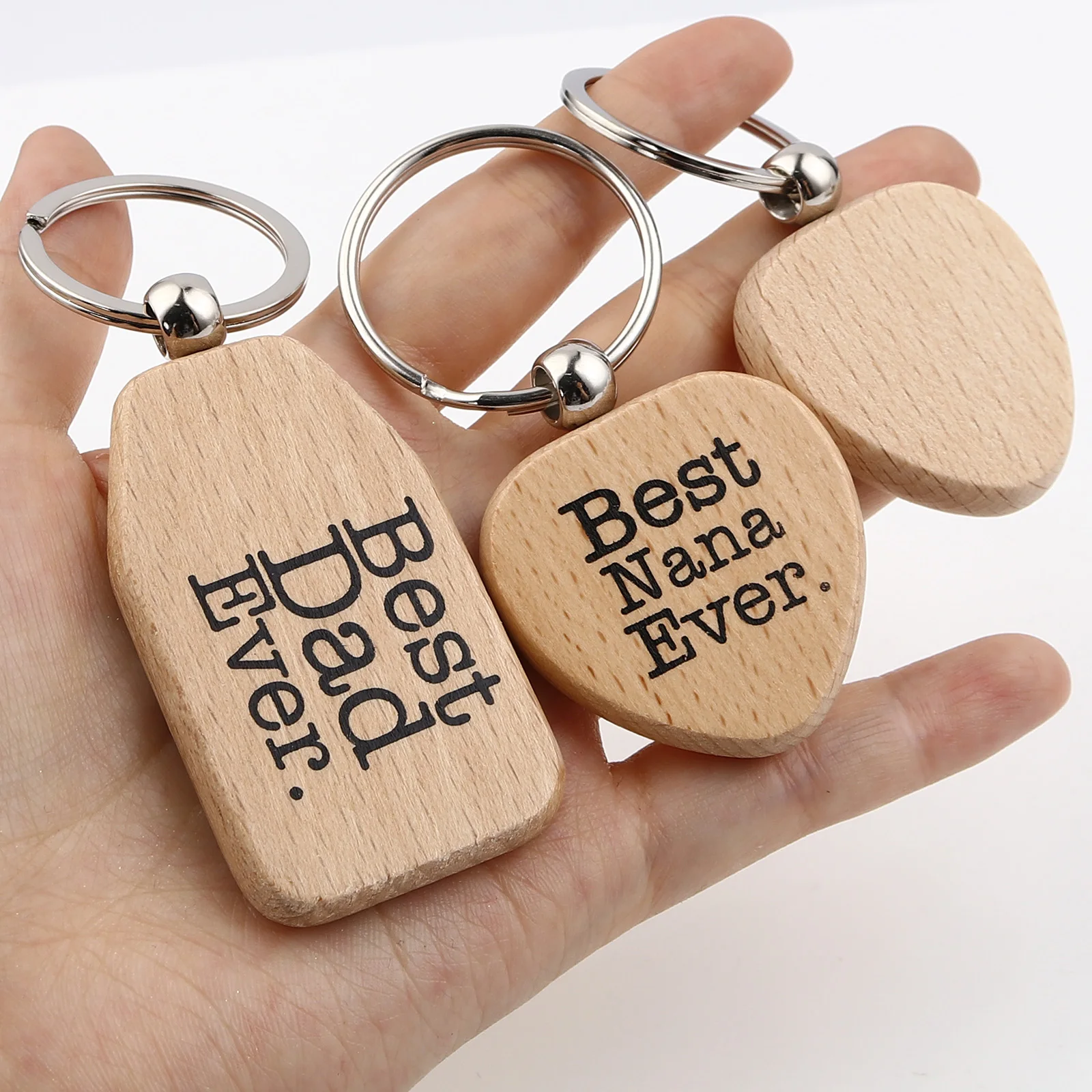 Natural Wood Heart Key Chains Affection Message Keyring Best Nana Ever Family Love Keychain For Father Mother 's Day Gifts