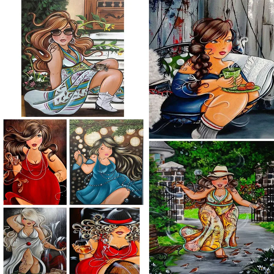 

5D DIY Diamond Painting Cartoon Sexy Fat Lady Set Cross Stitch Full Square Diamond Embroidery Mosaic Crystal Picture Home Decor