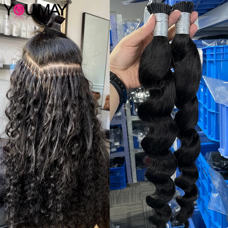 Loose Wave Microlink Hair Extensions Human Hair Brazilian I Tip Micro Ring Hair Bundles For Black Women Microlinks Youmay Virgin