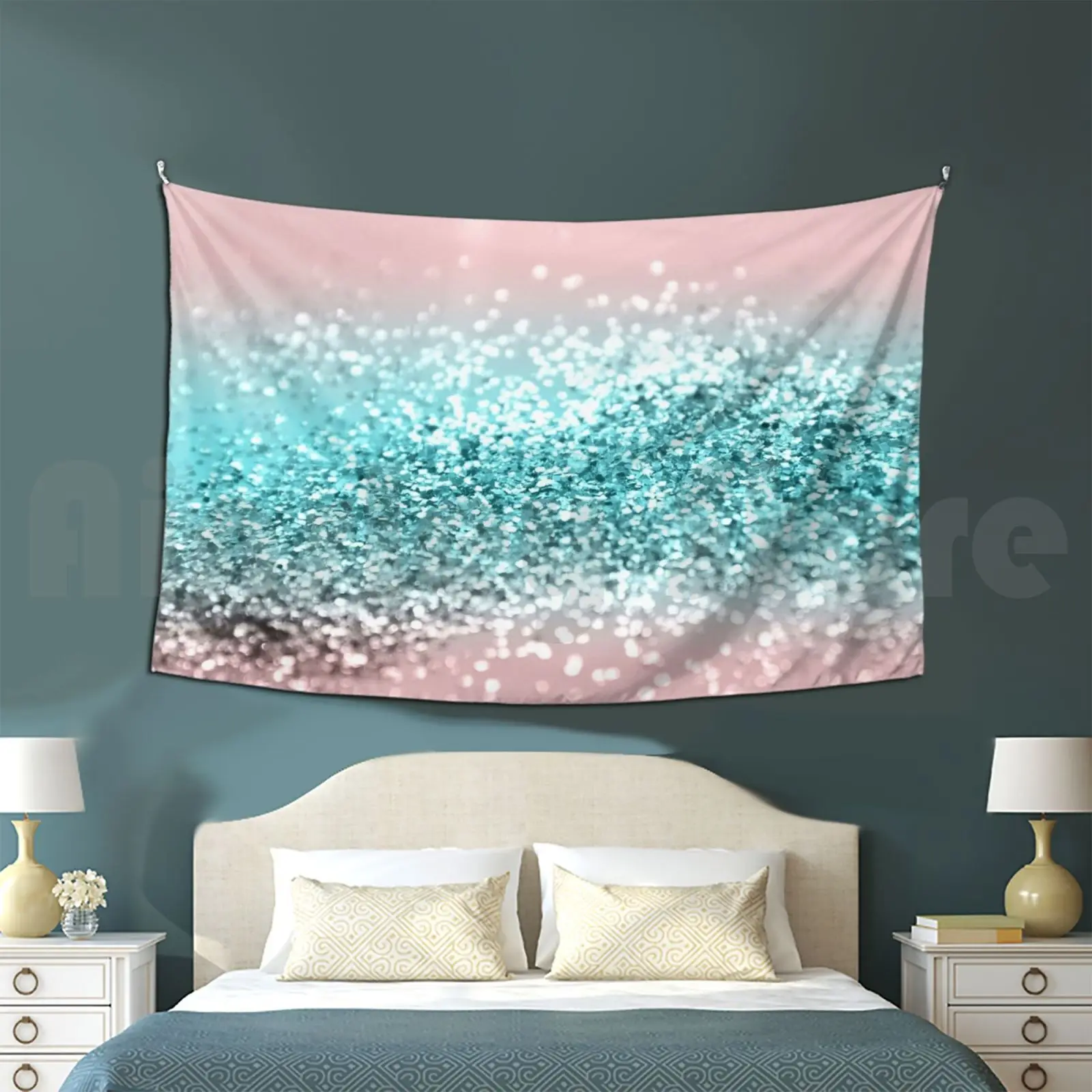 Tropical Summer Vibes Glitter #1 #decor #art Tapestry Living Room Bedroom Color Digital Manipulation Light Pink Green