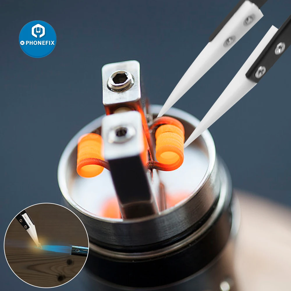 Anti-Static Ceramic Tweezers Electronic Cigarette Industrial Tweezers Insulated Straight Curved Tip for BGA SMD PCB IC Repair