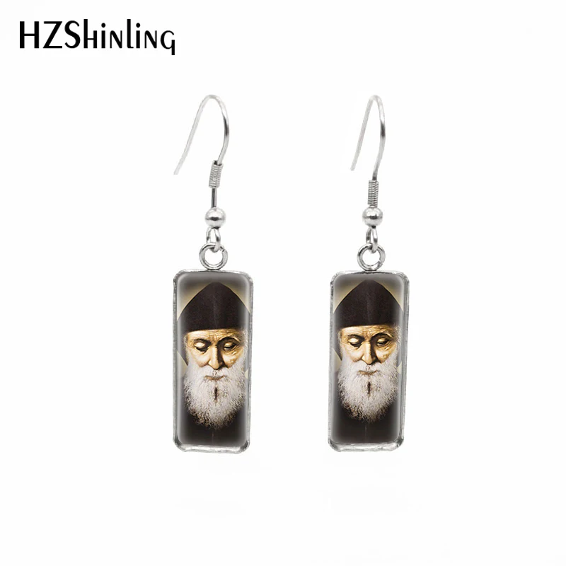 2020 New Saint Charbel Painting Earring Art Rectangular Earring Handmade Hook Earrings Glass Dome Jewelry