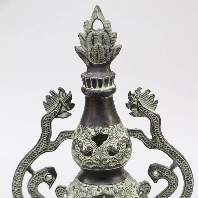 antiqued bronze incense burner office and home Buddhist Double Dragons gourd ornaments