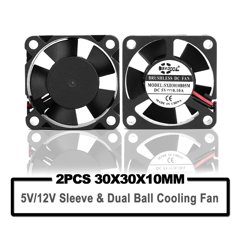 new 2PCS SXDOOL Dual Ball Bearing sleeve DC 12V 5V 3cm 30mm 30x30x10mm 3010 Brushless Mini Cooler Cooling Fan high quality