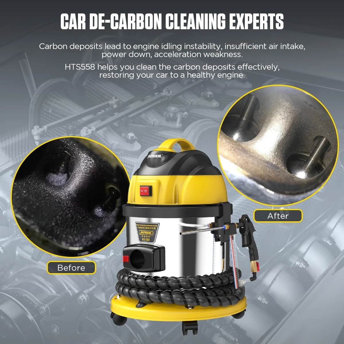 AUTOOL HTS558 Car Engine Carbon Intake Valve Spray Cleaner Carbon Deposits Valve Tonic System Cleaning Car Walnut Sand Blaster