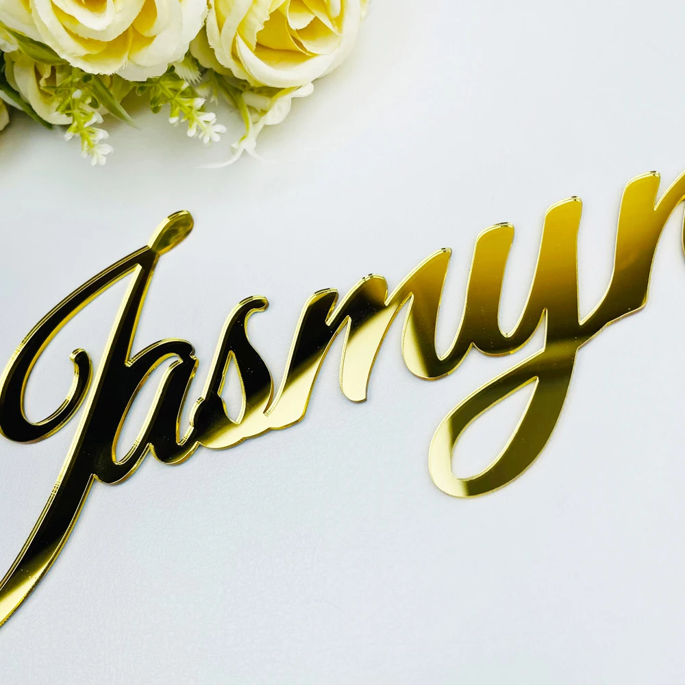 Custom Acrylic Mirror Gold Baby Name Sign Personalized Wood Wedding Birthday Party Baptism Shop Sign Nursery Wall Decoration
