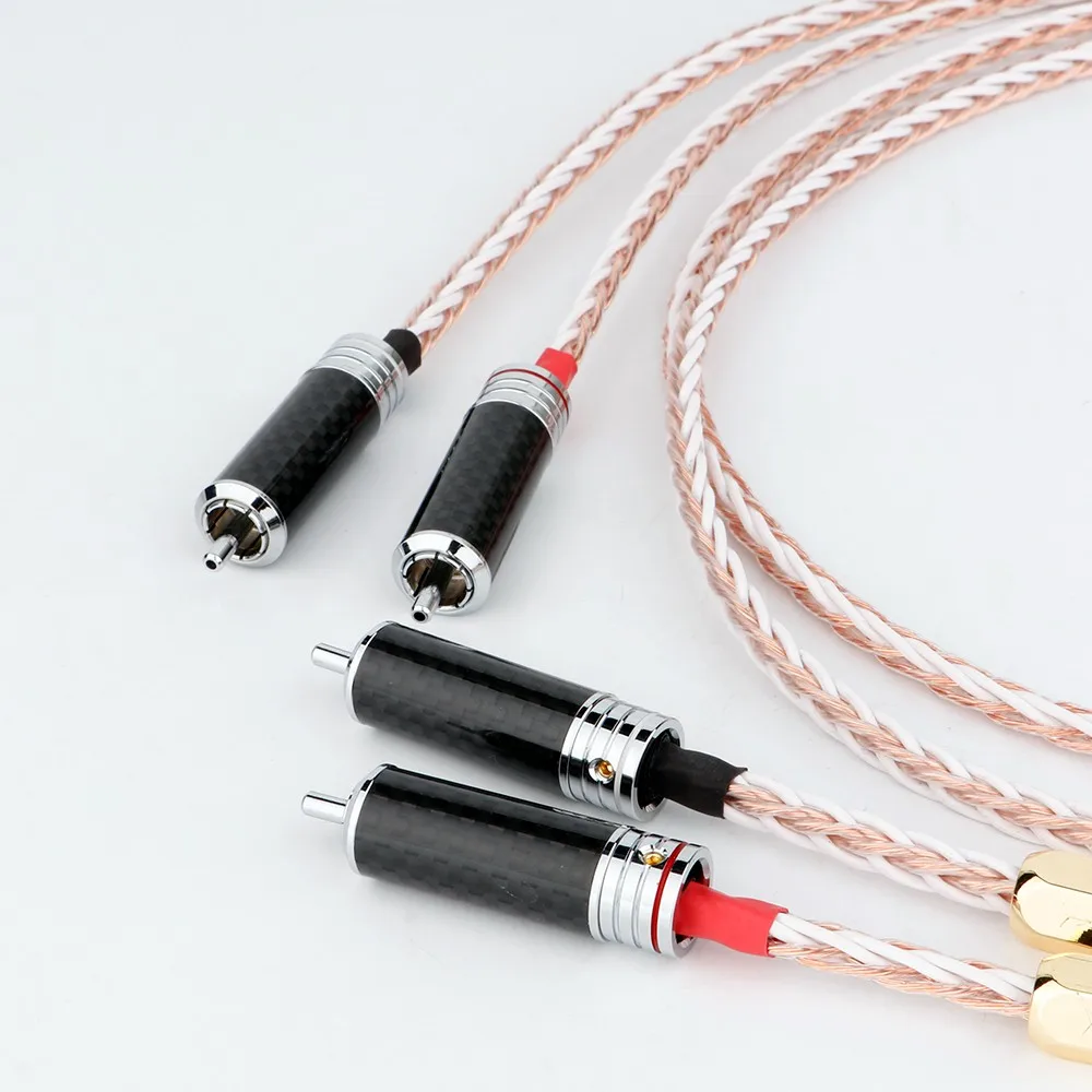 Pair 4TC Twist RCA Audio Cable with Carbon fiber Rhodium Plated plug 2RCA to 2RCA Male cable 2pants HDTV