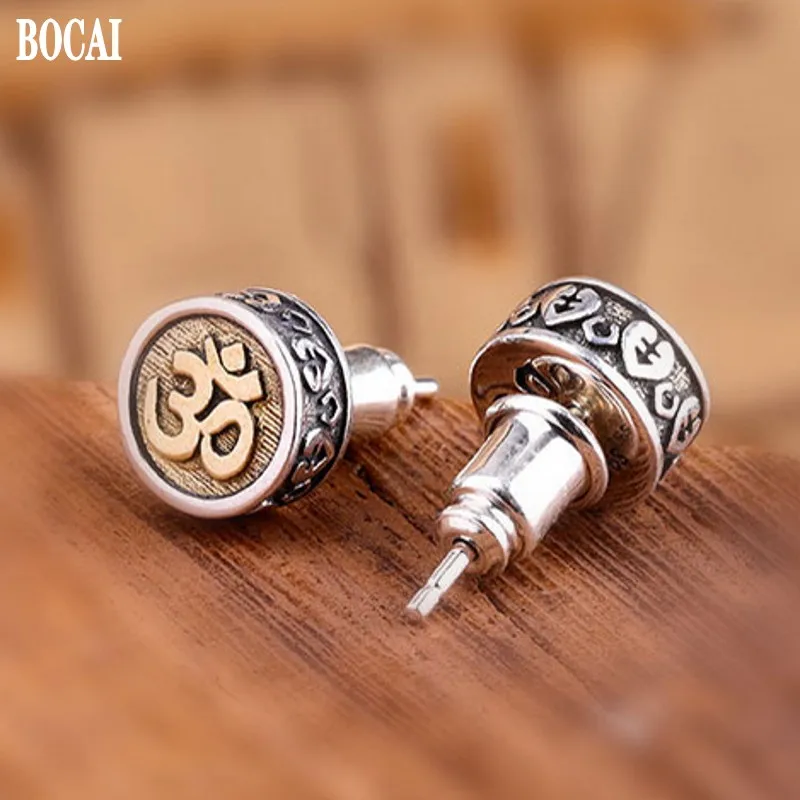 BOCAI New 100% Real S925 Pure Silver Graphics Jewelry Accessories Personality  Acalanatha Sanskrit Fashion Man Earring