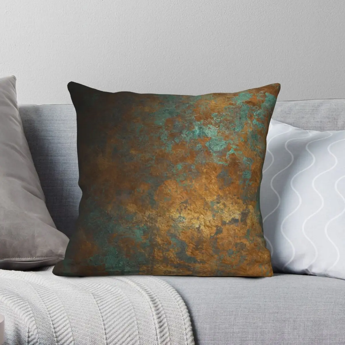 Oxidized Copper Pillowcase Polyester Linen Velvet Pattern Zip Decorative Sofa Cushion Cover