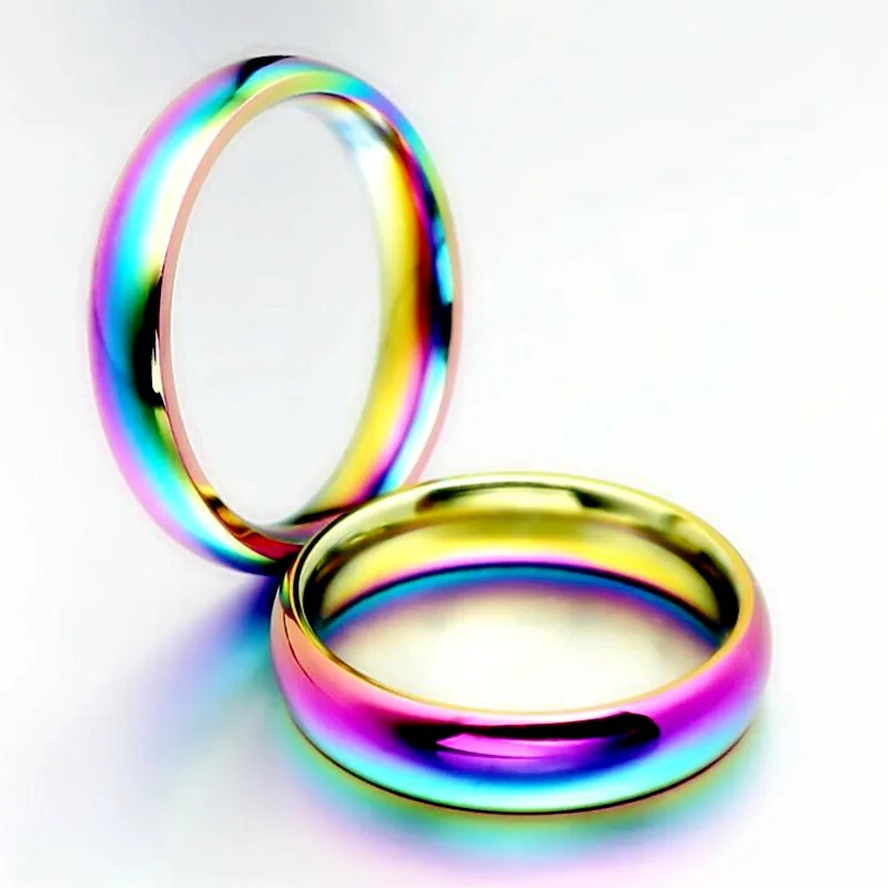 LGBT Rainbow Colorful Rings For Men Women Trendy Cute Stainless Steel Wedding Ring Bands Jewelry Width 6mm 4mm 2mm