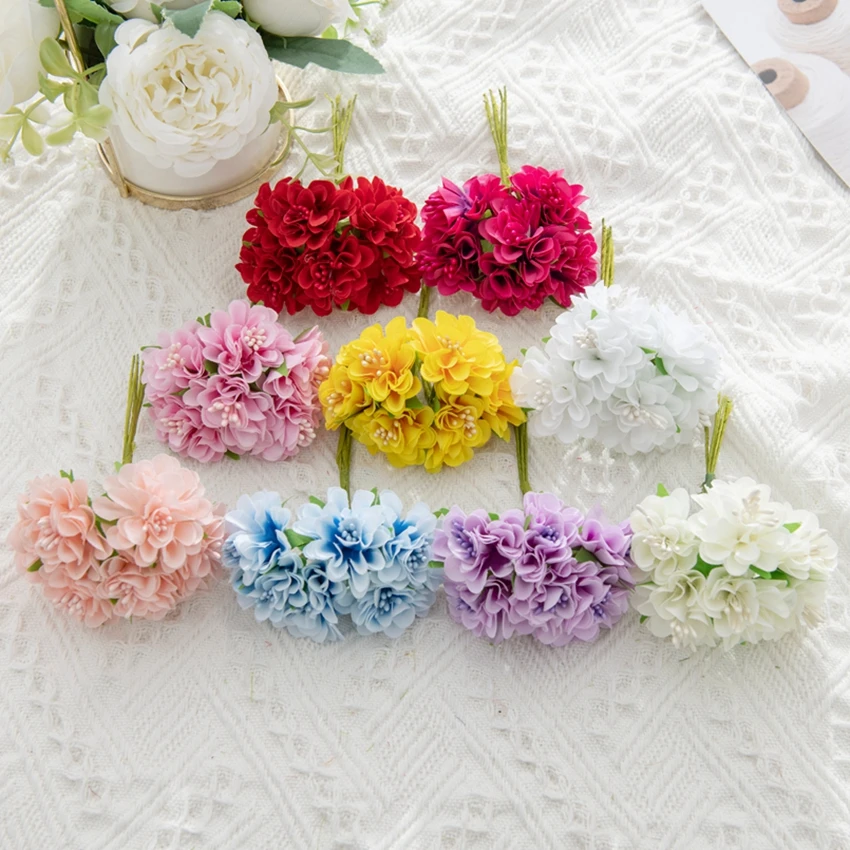 18PCS Artificial Flowers Bouquet Stamen Wedding Party Christmas Decoration Home Holiday Supplies Gift Scrapbook Craft Fake Plant