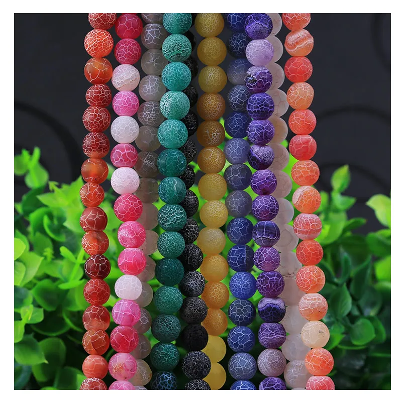 Natural Mysterious Nature Stone Frost Cracked Dream Fire Dragon Veins Agat Beads DIY for jewelry Bracelet Necklace Accessories