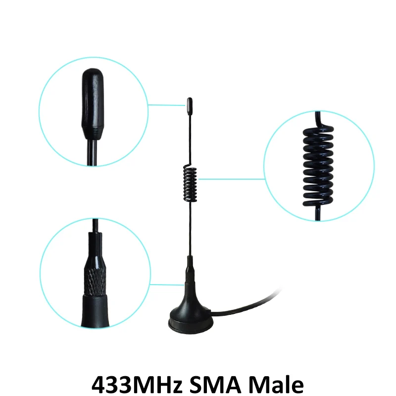 Antena 433 Mhz 433 MHz 2 piezas 5dbi antena GSM SMA conector macho con base magnética IOT Ham amplificador de señal de Radio repetidor inalámbrico