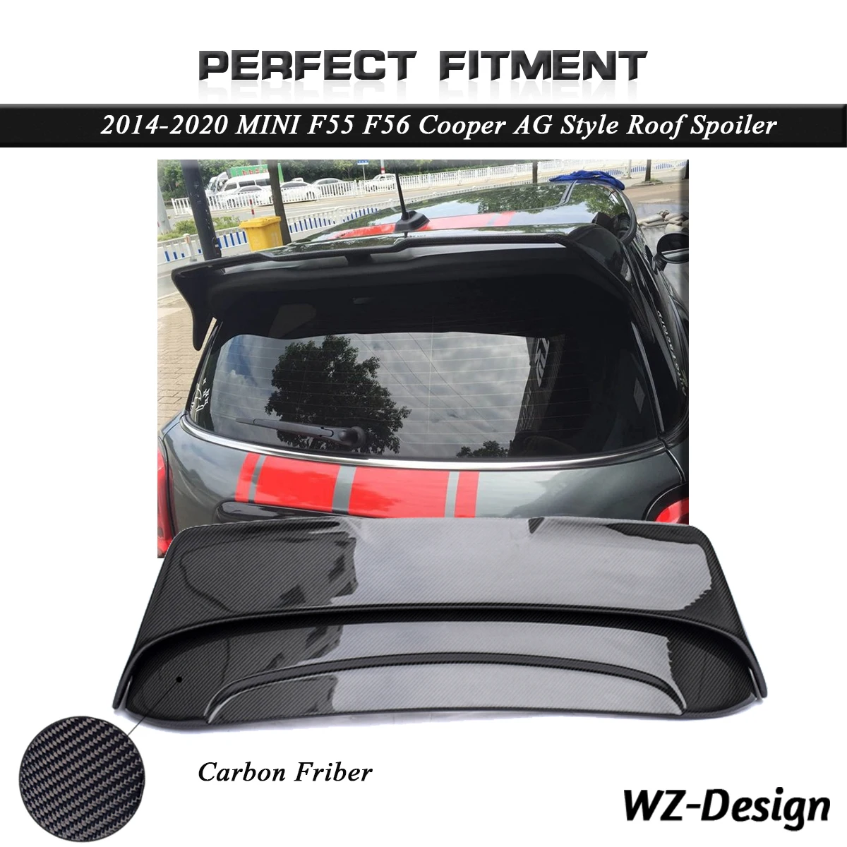 Car Accessories Carbon Fiber AG Style Roof Spoiler Fit For 2014-2020 F55 F56 Cooper S Duell Rear Roof Spoiler Wing