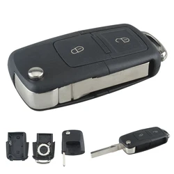 Funda de repuesto para llave remota, color negro, 2 botones, inteligente, sin Chip, con llave abatible de coche sin cortar, compatible con Volkswagen BORA GOLF MK4