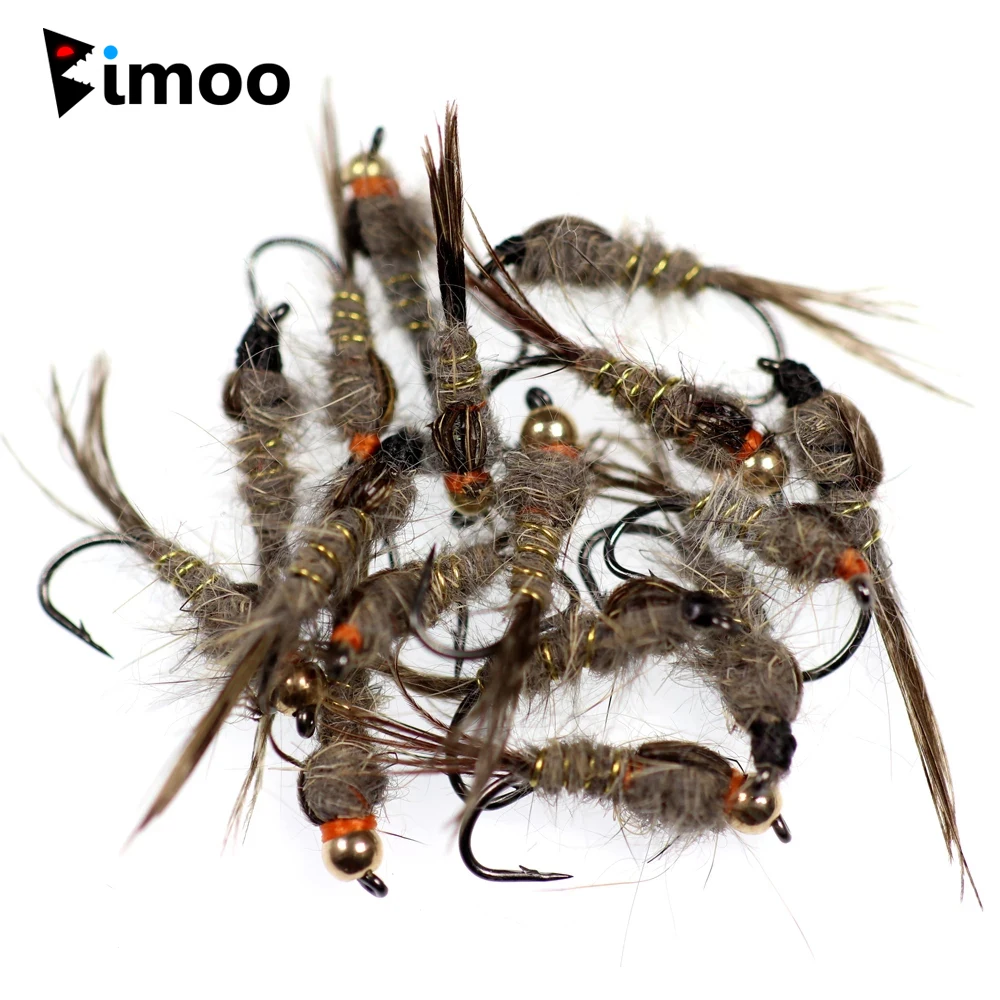 Bimoo 40PCS Classic #12 #14 Golden/Brown Rib Hare's Ear Fly Trout Fishing Wet / Nymph Fly Caddis Larvae Mayfly Snow Bugs Scuds