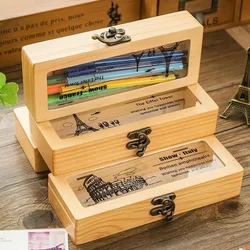 Étuis à crayons en bois, boîte de rangement pour maquillage, étui à crayons, porte-stylo, école de papeterie, coffrets cadeaux, étui à crayons de bureau