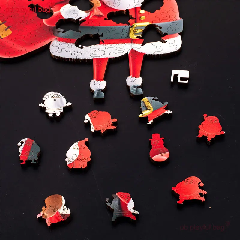 PB Playful Bag Wooden box Christmas creative gifts irregular puzzle Santa Claus Children's educational toys DIY decoration UG165