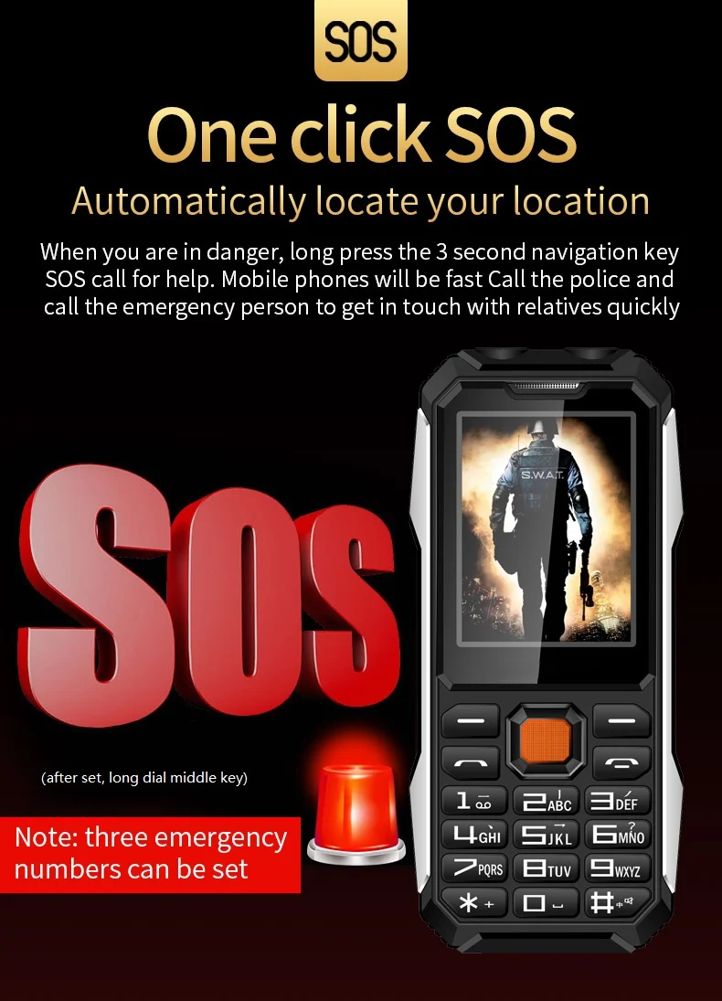 Slim Rugged Outdoor Phone Dual SIM Big Button Long Standby Blacklist Loud Speaker Two Flashlight SOS Dialing MP3 Video Player