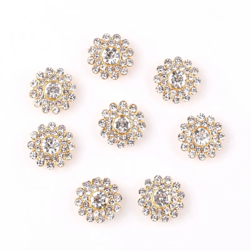14mm Blumenförmige runde Glaskristall-Strasssteine mit goldener Basis, flache Rückseite zum Aufnähen, Strassperlen, DIY-Verzierung – Detail 12