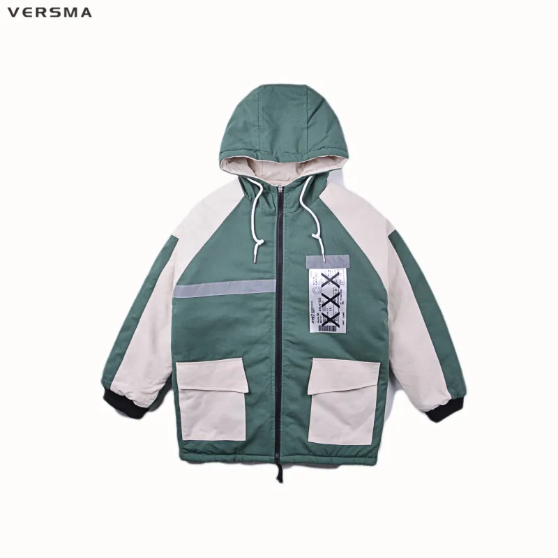 VERSMA Korean Style Clothing Men 3M Reflective Winter Jacket Coat Men Parka Hip Hop Warm Youth Winter Jackets Men Dropshipping