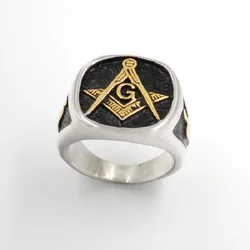 Cool Mens Silver color Gold color Free Mason Freemasonry Masonic Ring 316L Stainless Steel Band Ring