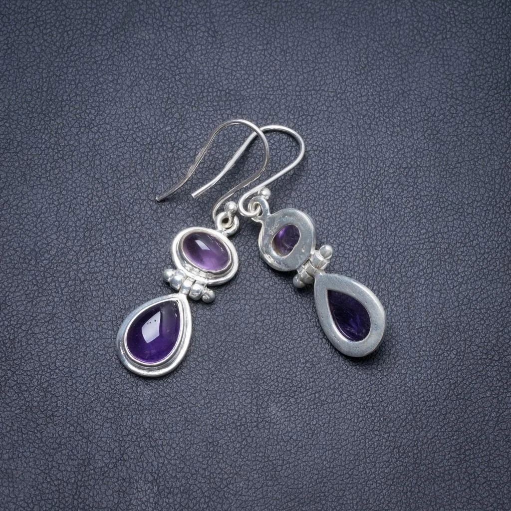 

Natural Amethyst Handmade Unique 925 Sterling Silver Earrings 1.5" Y2584