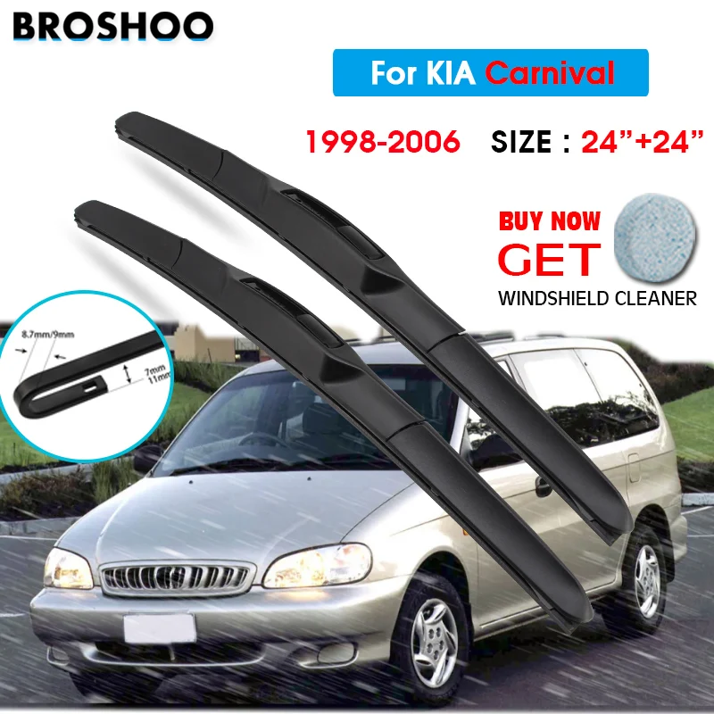 

Car Wiper Blade For KIA Carnival 24"+24" 1998-2006 Atuo Windscreen Windshield Wipers Blades Window Wash Fit U Hook Arms