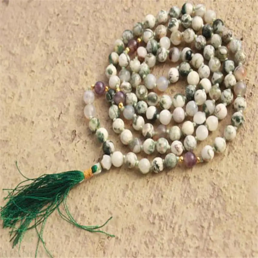 

6mm Multi-color Jade Gemstone Tassel Mala necklace 108 Beads Lucky chain Healing new energy pray energy Reiki Prayer Men Yoga