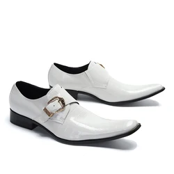 British Style Men White Genuine Leather Shoes Party Wedding Party Brogue Shoes Male Buckle Strap Business Office Shoes Big Size